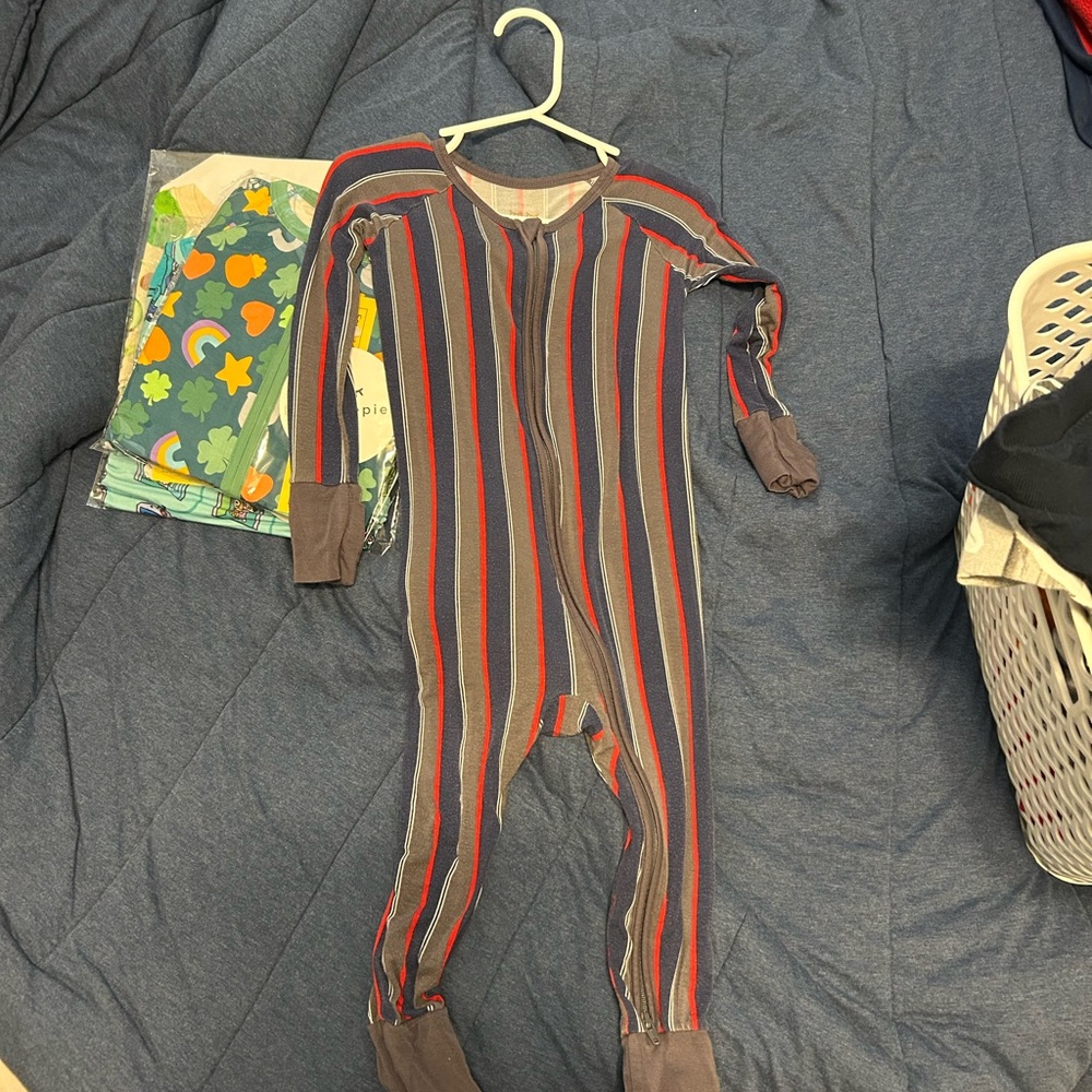 Little Sleepies Gray and Red Striped Onesie